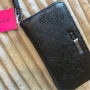 Betsey Johnson Black Embossed Skull Cowboy Wallet NWT